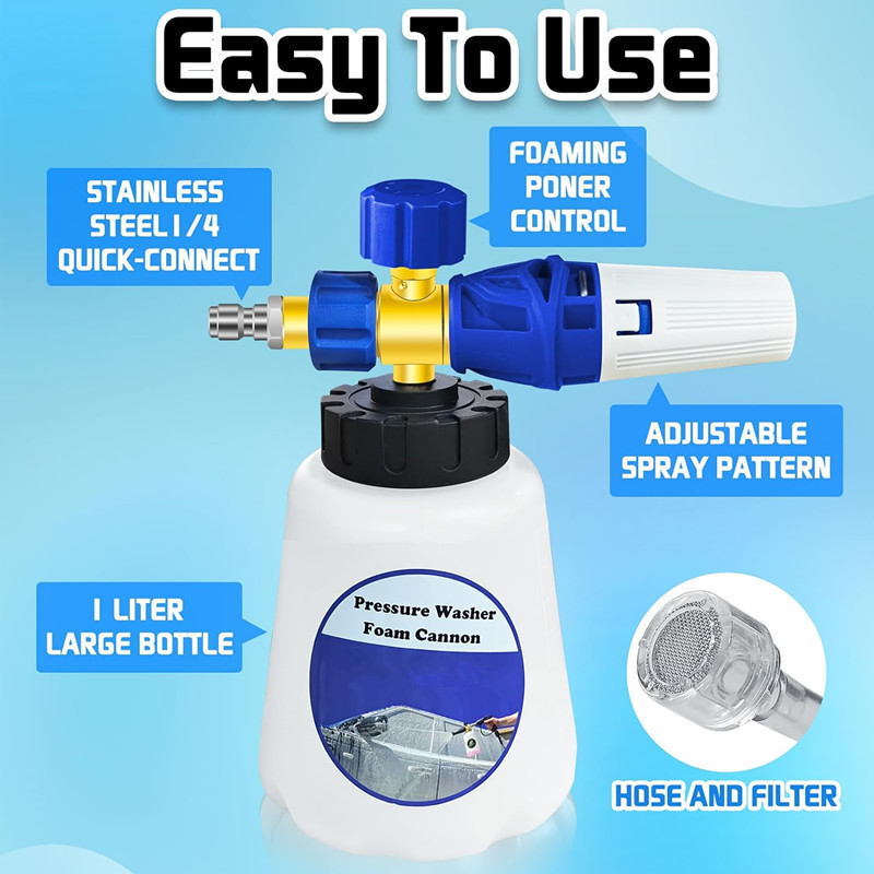 Pressure Washer Foam Cannon with Dual Connector Tool, Pressure Washer Foam Lance Jet Wash Sprayer with 1/4 Inch Quick Connect