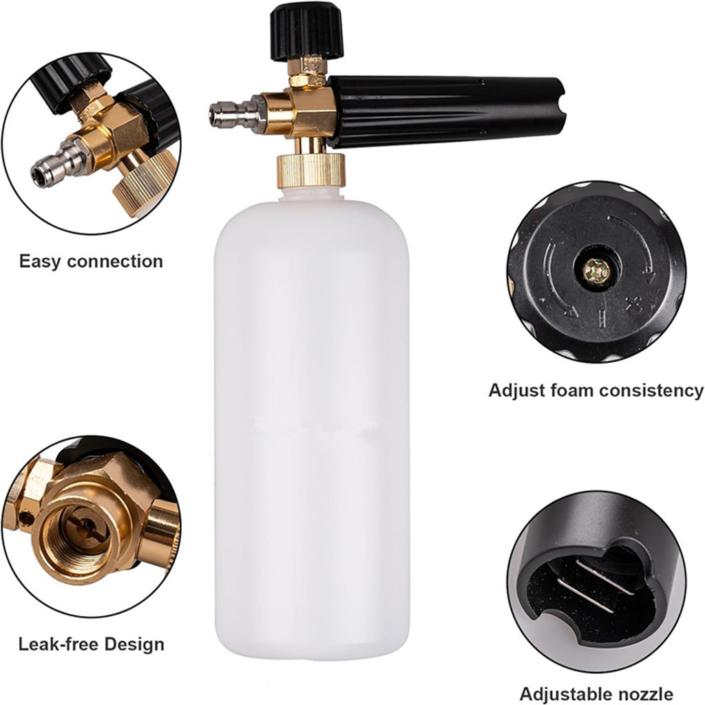 Foam Cannon with1/4Inch Quick Connector,Foam Cannon for Pressure Washer Fits Most Power Washing Accessories,1Liter,5 Nozzle Tips