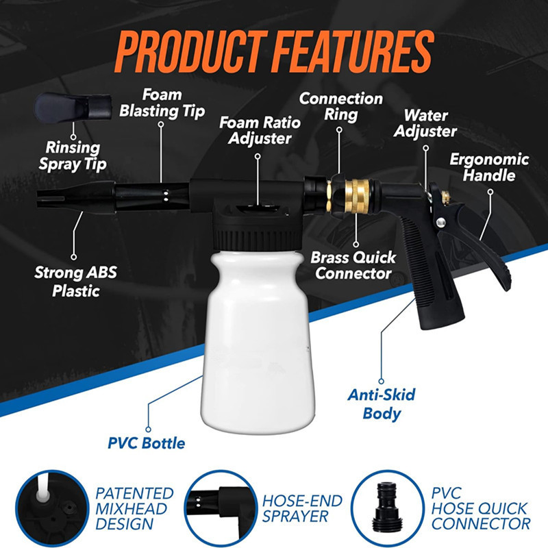 Car Wash Foam Sprayer Gun with Microfiber Wash Mit, Adjustable Soap Ratio Dial, Foam Cannon Attaches to Any Garden Hose