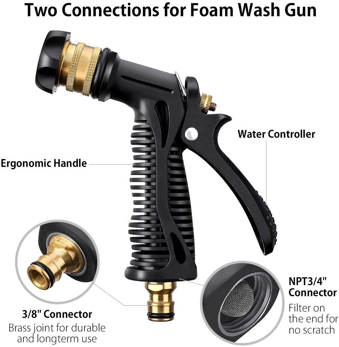 Adjustable Snow Soap Gun Fit Low Water Pressure Universal Standard Garden Hose