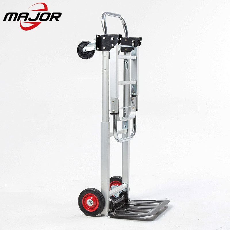 Multifunctional aluminum flatbed truck luggage hand cart 4 rubber wheels heavy duty transportation tool folding trolley