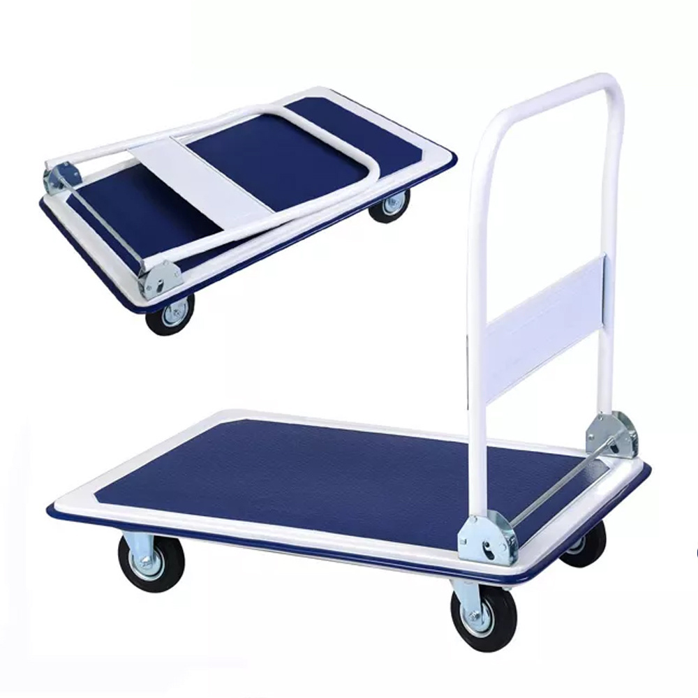 Platform steel trolley folding flat warehouse moving cart heavy duty dolly luggage trolley flatbed cart