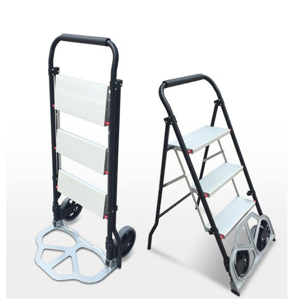 2-in-1 Aluminum Folding Portable Cart 3 Step Ladder Hand Truck Wagons Moving Trolley