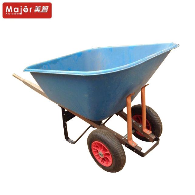 WB9600 Two wheels big plastic tray construction building garden wheelbarrow with steel wooden handle