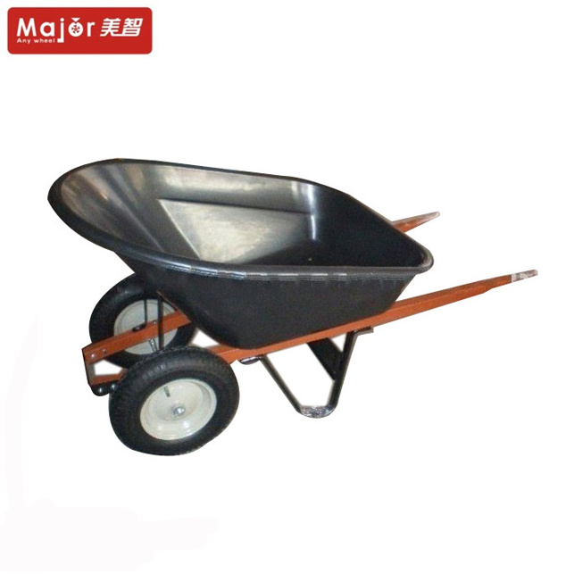 WB9600 Two wheels big plastic tray construction building garden wheelbarrow with steel wooden handle