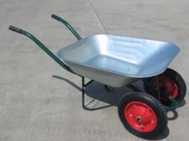 South America type double wheel construction wheelbarrow with steel tray