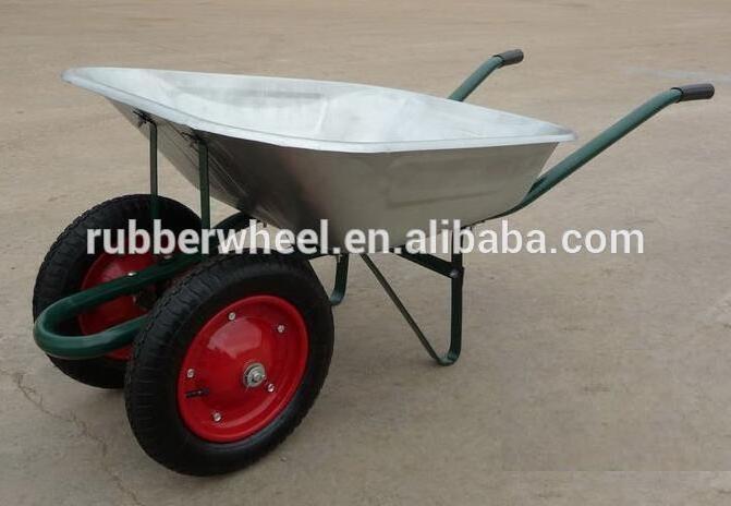 South America type double wheel construction wheelbarrow with steel tray