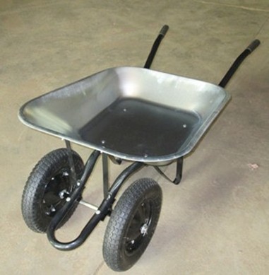 South America type double wheel construction wheelbarrow with steel tray