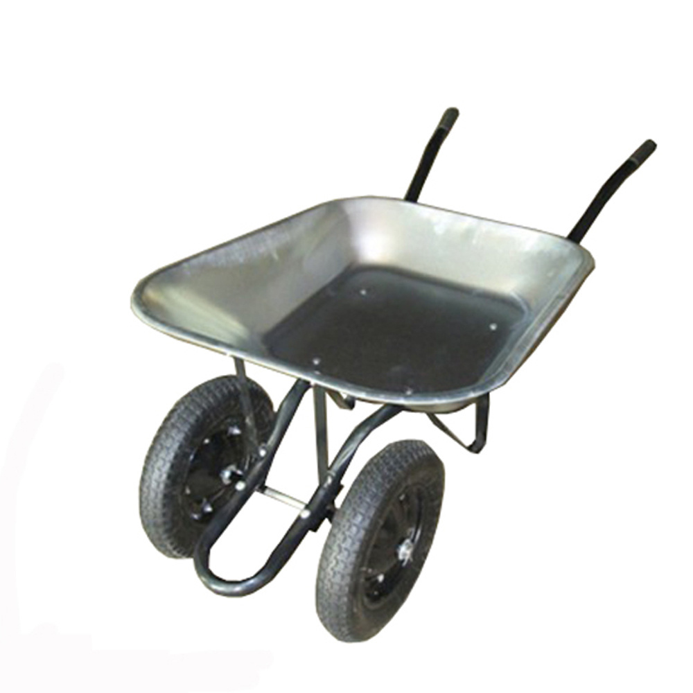 South America type double wheel construction wheelbarrow with steel tray