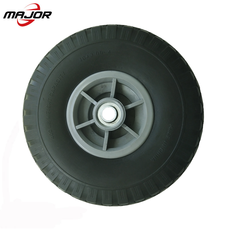 10x3.00-4 polyurethane solid rubber wheels small flat free tires with plastic rim for wagon carts