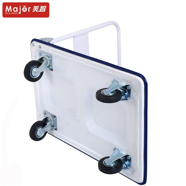 Platform steel trolley folding flat warehouse moving cart heavy duty dolly luggage trolley flatbed cart