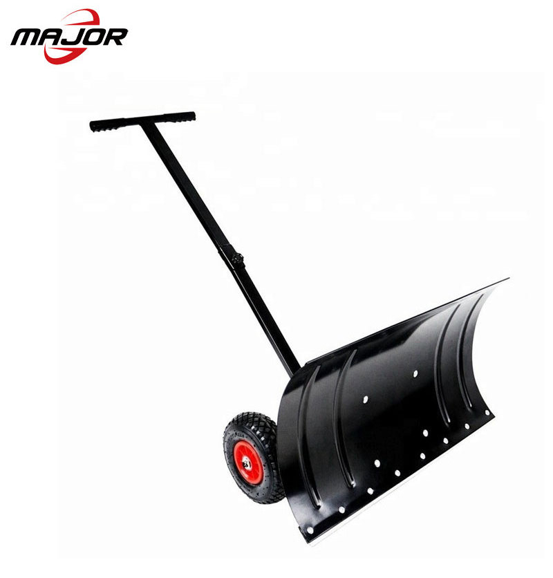 Adjustable Wheeled Heavy Duty Rolling Snow Plow Shovels Removal Tool Snow Pusher Garden Cleaning Cart