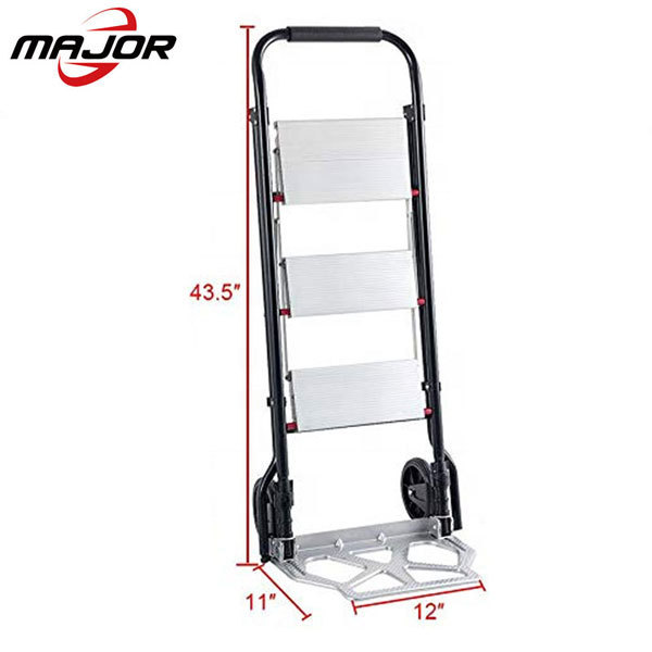 2-in-1 Aluminum Folding Portable Cart 3 Step Ladder Hand Truck Wagons Moving Trolley