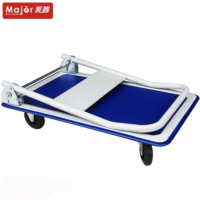 Platform steel trolley folding flat warehouse moving cart heavy duty dolly luggage trolley flatbed cart