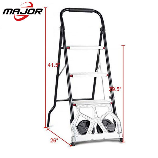 2-in-1 Aluminum Folding Portable Cart 3 Step Ladder Hand Truck Wagons Moving Trolley