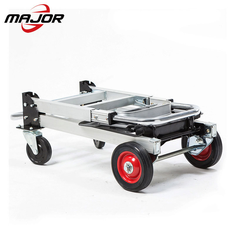 Multifunctional aluminum flatbed truck luggage hand cart 4 rubber wheels heavy duty transportation tool folding trolley