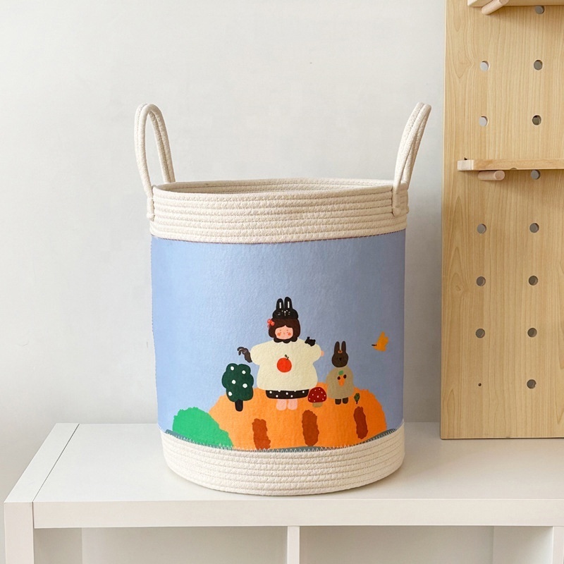 Extra Large Storage Basket Woven Cotton Rope Laundry Hamper for Kids Toys Shoes Spliced Cotton Rope laundry Basket