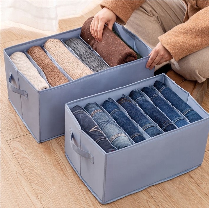 7 Grids Organize Stackable Jeans Clothes Shirt Pants Organizer Closet Drawer Divider Foldable Cloth Storage Box Closet Organizer