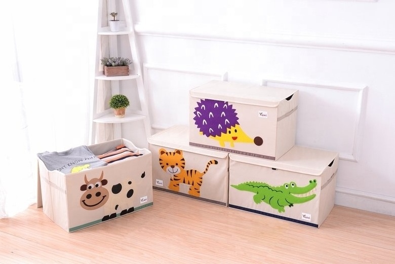 Customize Foldable Storage Box With Lid Storage Box Lid Novel Design Factory Price Cute Pattern Toys Organizer