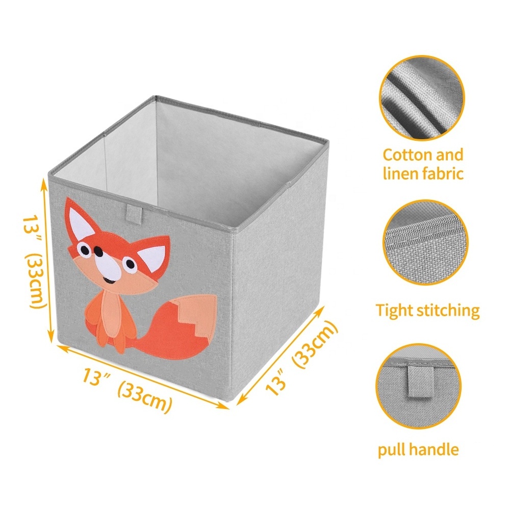 Factory Wholesale Foldable Fabric Cartoon Storage Box Toy Cotton Linen Toy Organizer With Storage Bin