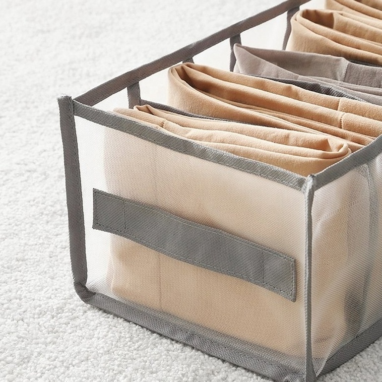 Home Fold-able T-shirt Organizer Drawer 7Grid Clothes Organizer Gray Fabric Container For Organizing Closet