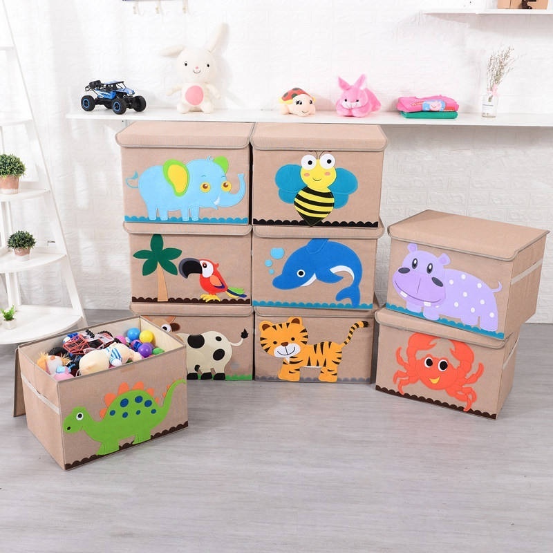 Cloth Foldable Collapsible Toy Storage Chest Box Bins Cubes Boxes Organizer With Lid Household