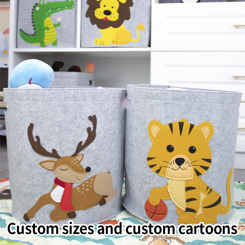 Custom sizes Rolking Laundry Hamper  Foldable Storage Basket Free Design cartoon Felt Laundry Basket