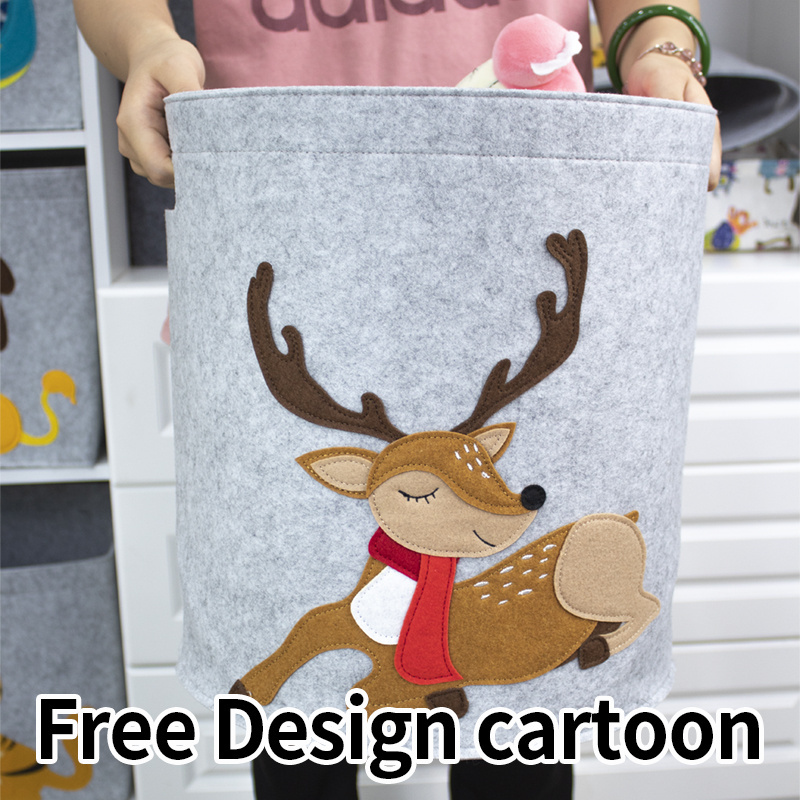 Custom sizes Rolking Laundry Hamper  Foldable Storage Basket Free Design cartoon Felt Laundry Basket