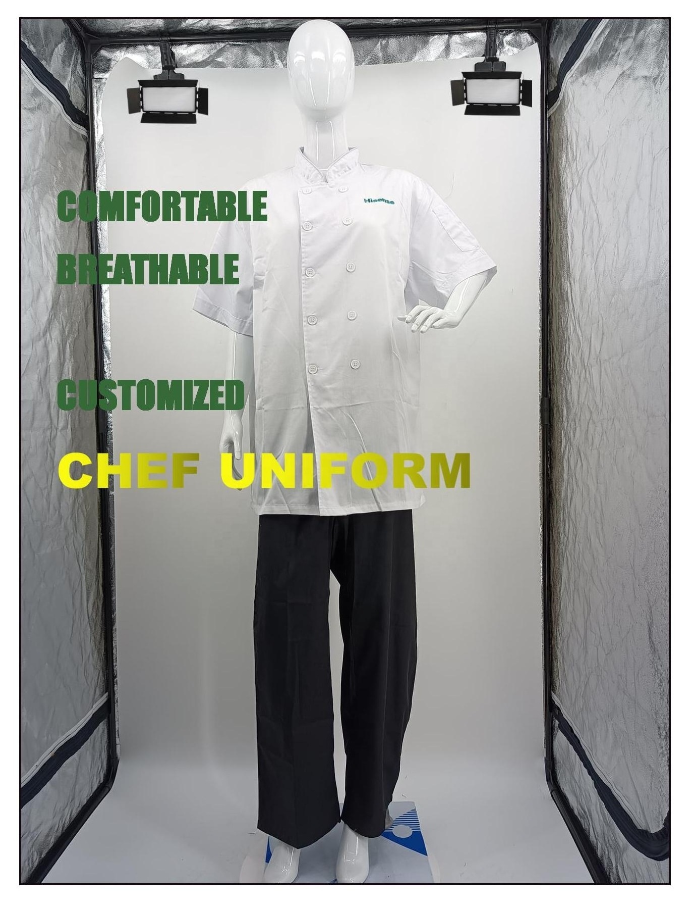 customized short sleeve summer white button chef uniform