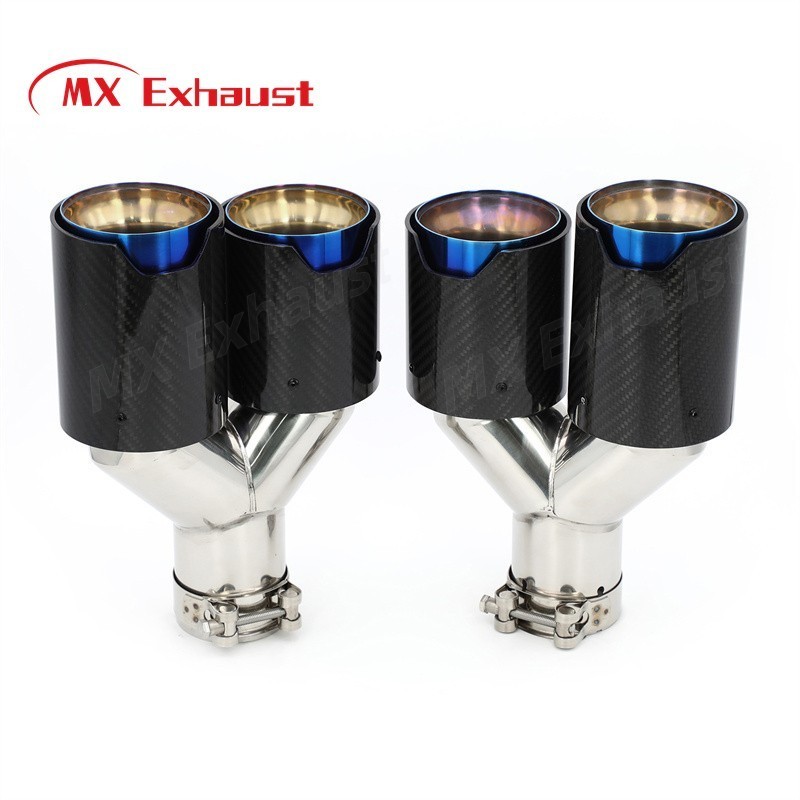 Y Model Oval Glossy Carbon Fiber Exhaust Tip For B-MW B-ENZ  Car Universal Rear Diffuser Stainless Steel Muffler Pipe