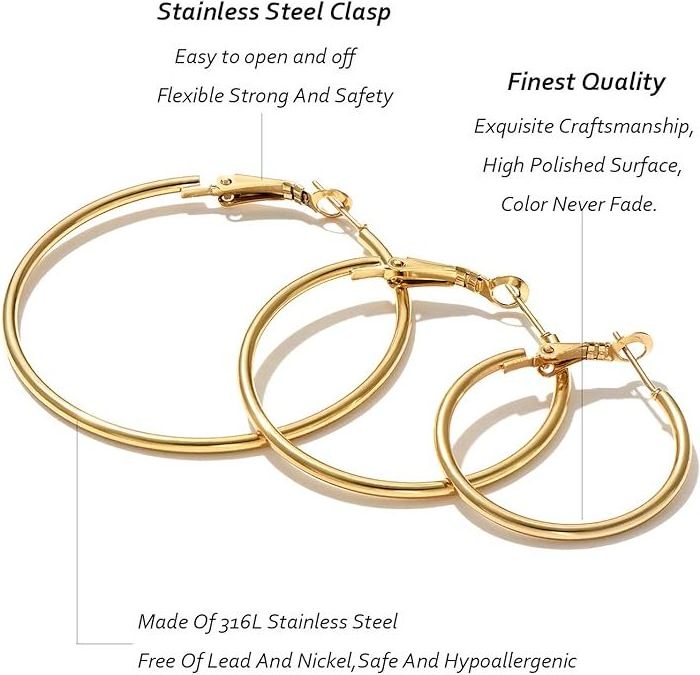 Stainless Steel gold silver Plated Hoop Earrings for Women Girl, Hypoallergenic Hoops Women's Earrings Loop Earrings Set