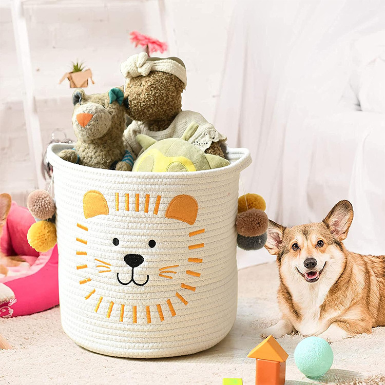 Wholesale cotton rope animal storage basket for kids lion, cotton rope baby changing baskets 12