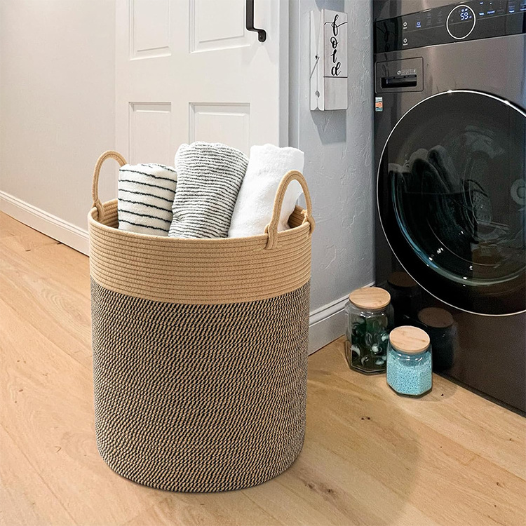 Hot sale cotton rope laundry hamper 60L, cotton and linen folding storage baskets, storage basket woven cotton rope