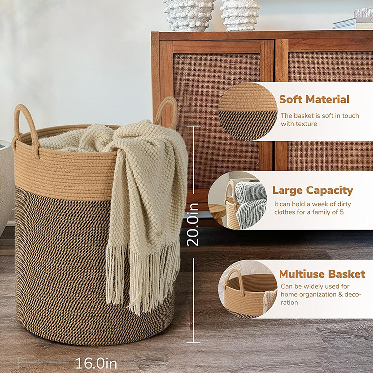 Hot sale cotton rope laundry hamper 60L, cotton and linen folding storage baskets, storage basket woven cotton rope