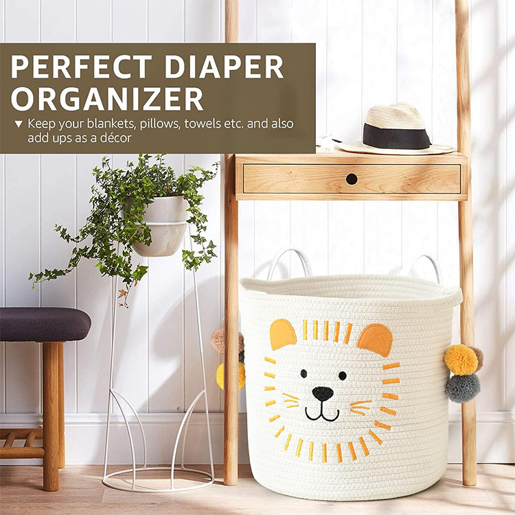 Wholesale cotton rope animal storage basket for kids lion, cotton rope baby changing baskets 12