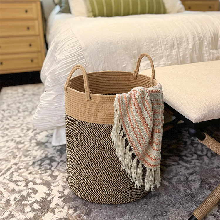 Hot sale cotton rope laundry hamper 60L, cotton and linen folding storage baskets, storage basket woven cotton rope