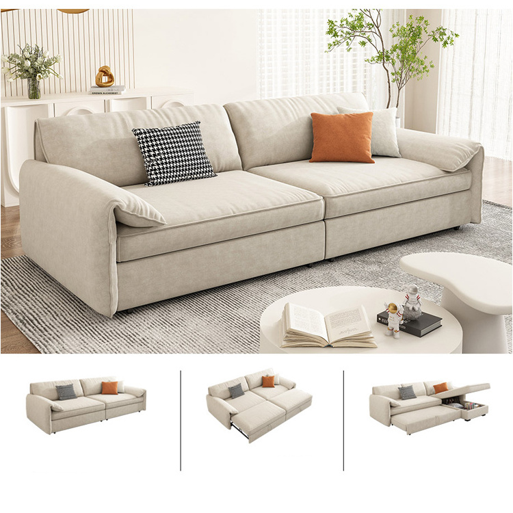 l Shape Functional Modern Velvet Folding Futon Recliner Sofa Cum Bed Wooden Home Furniture With Armchair