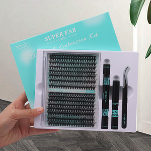 Custom Logo Korean Pbt Individual Segments Lash Glue and Tweezers DIY Eyelash Extensions Cluster Lashes Kit