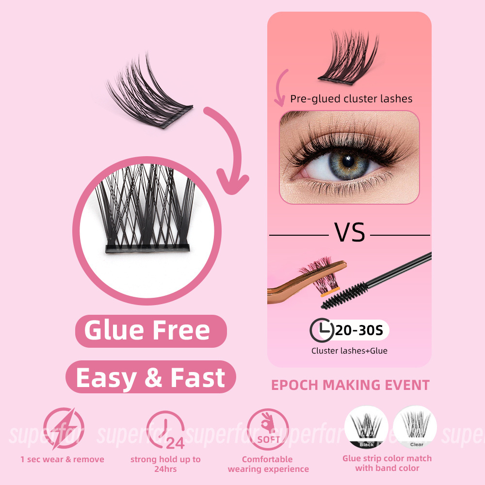 Wholesale  self adhesive lashes  pre bond cluster lashes no glues lashes