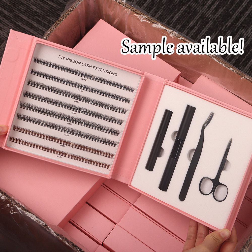 New Design DIY Lash Extensions Kit C D Curl Lashes Ribbons Natural Cluster Eyelash Segmented DIY Lash Kit