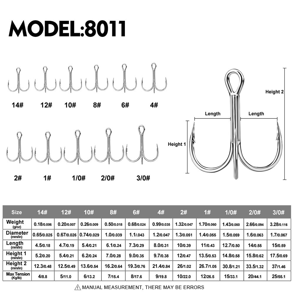 High Carbon Black Nickel Treble Hooks for Freshwater and Saltwater Fishing Strong and Durable