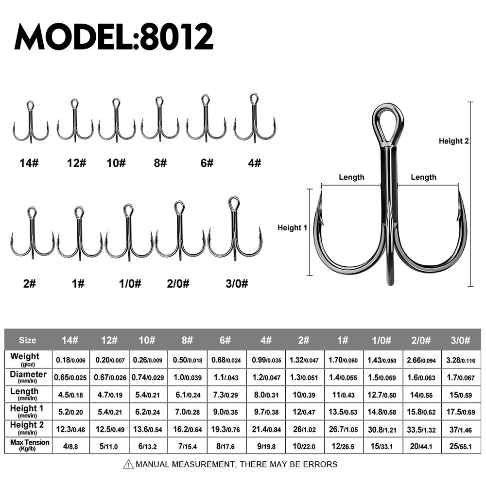 High Carbon Black Nickel Treble Hooks for Freshwater and Saltwater Fishing Strong and Durable