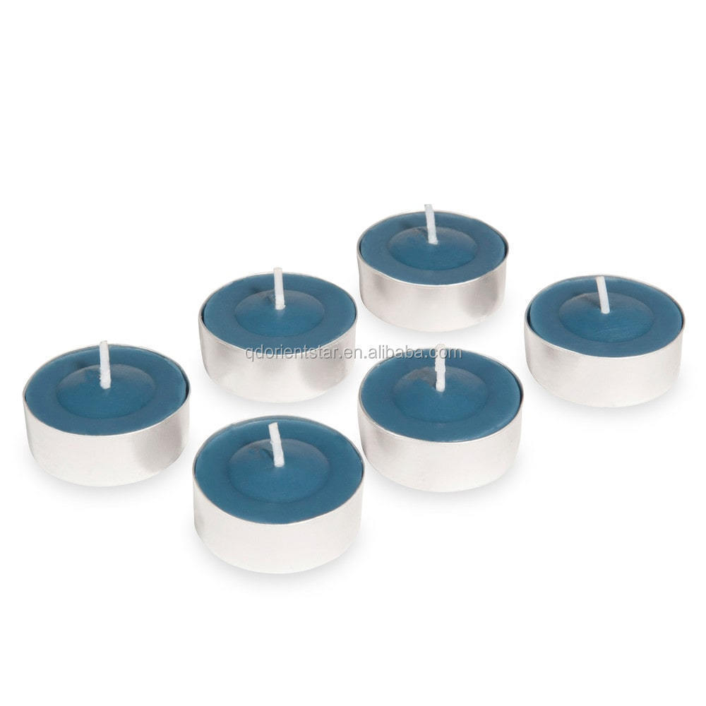 paraffin wax tealight tin candle with fragrance colored