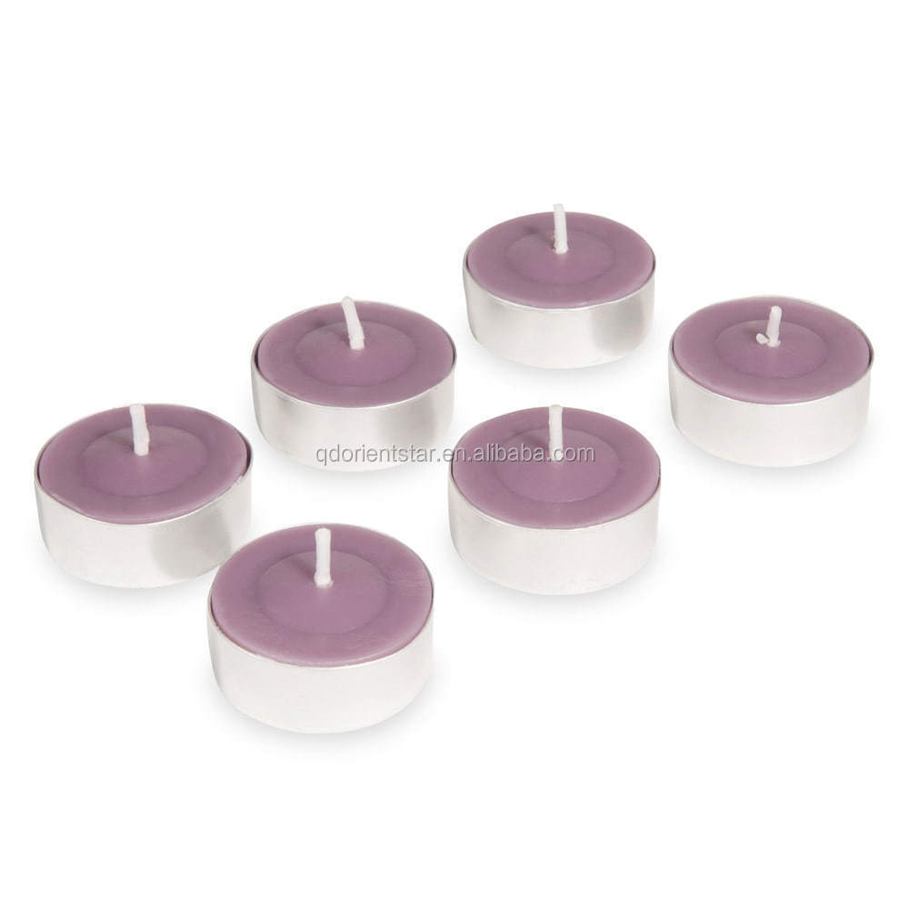 paraffin wax tealight tin candle with fragrance colored