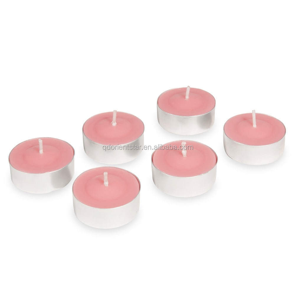 paraffin wax tealight tin candle with fragrance colored