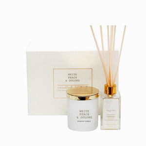 Eco Friendly Natural Luxury Reed Diffuser Bottle Scented Gift Candle and reed diffuser gift set with box