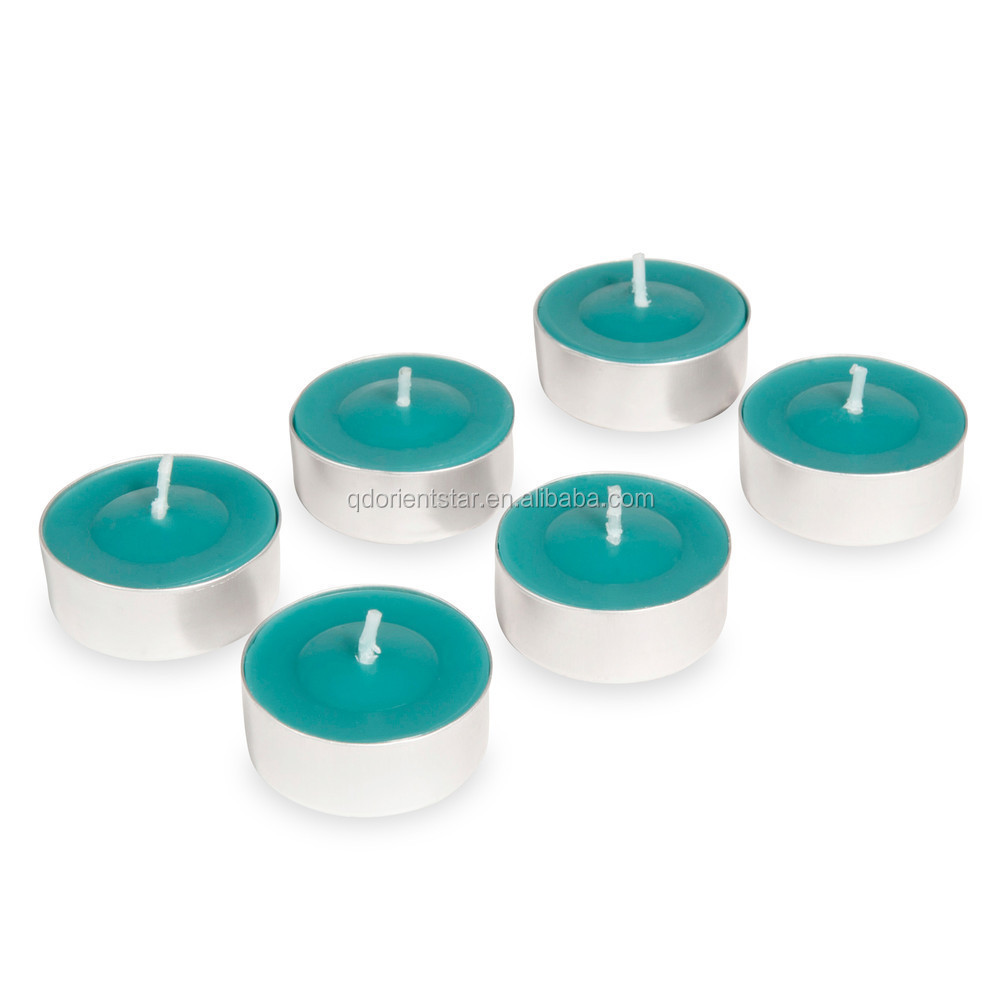 paraffin wax tealight tin candle with fragrance colored