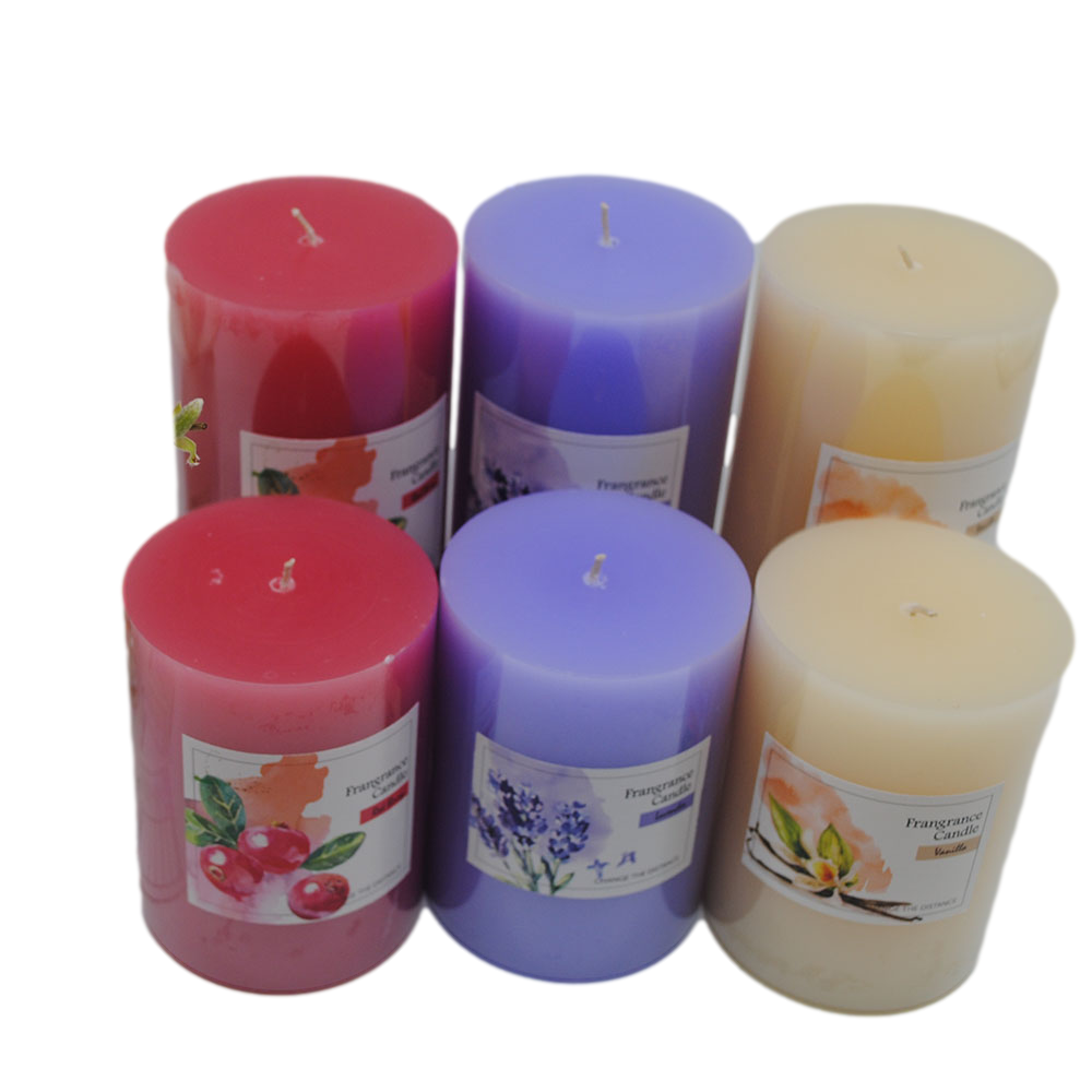 Pure Paraffin Wax Custom Brand Label Scented Thick  Decorative Scented Pillar Candle For Party Use