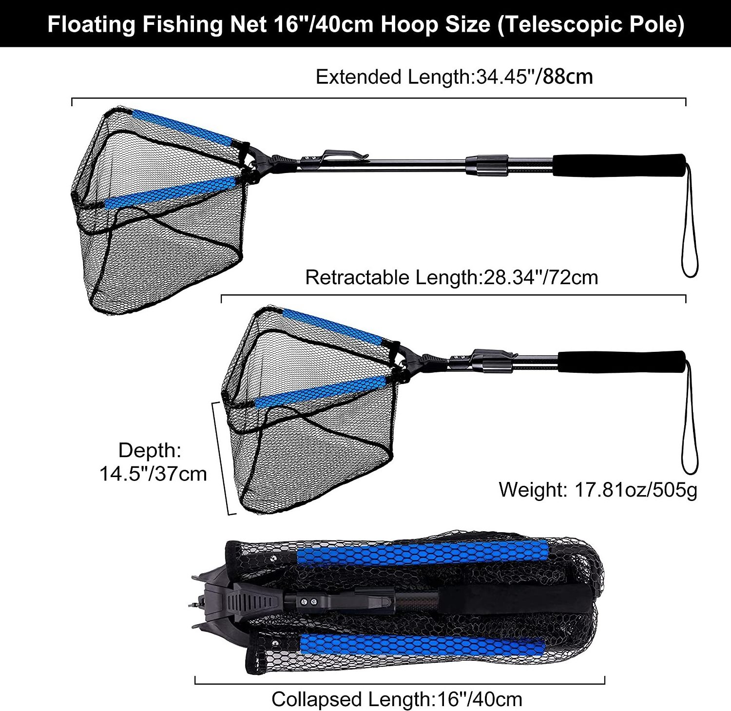 Rubber Coated Freshwater or Saltwater Floating Fishing Nets red de pesca Foldable Telescopic Fly Fishing Carp Koi Landing Net