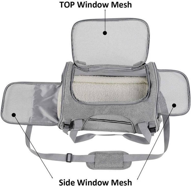 Plush Window Mesh Cushion Luxury Airline Approved Small Dog Cat Portable Travel Carrier Soft Pet Carrier Tote Kennel Bag